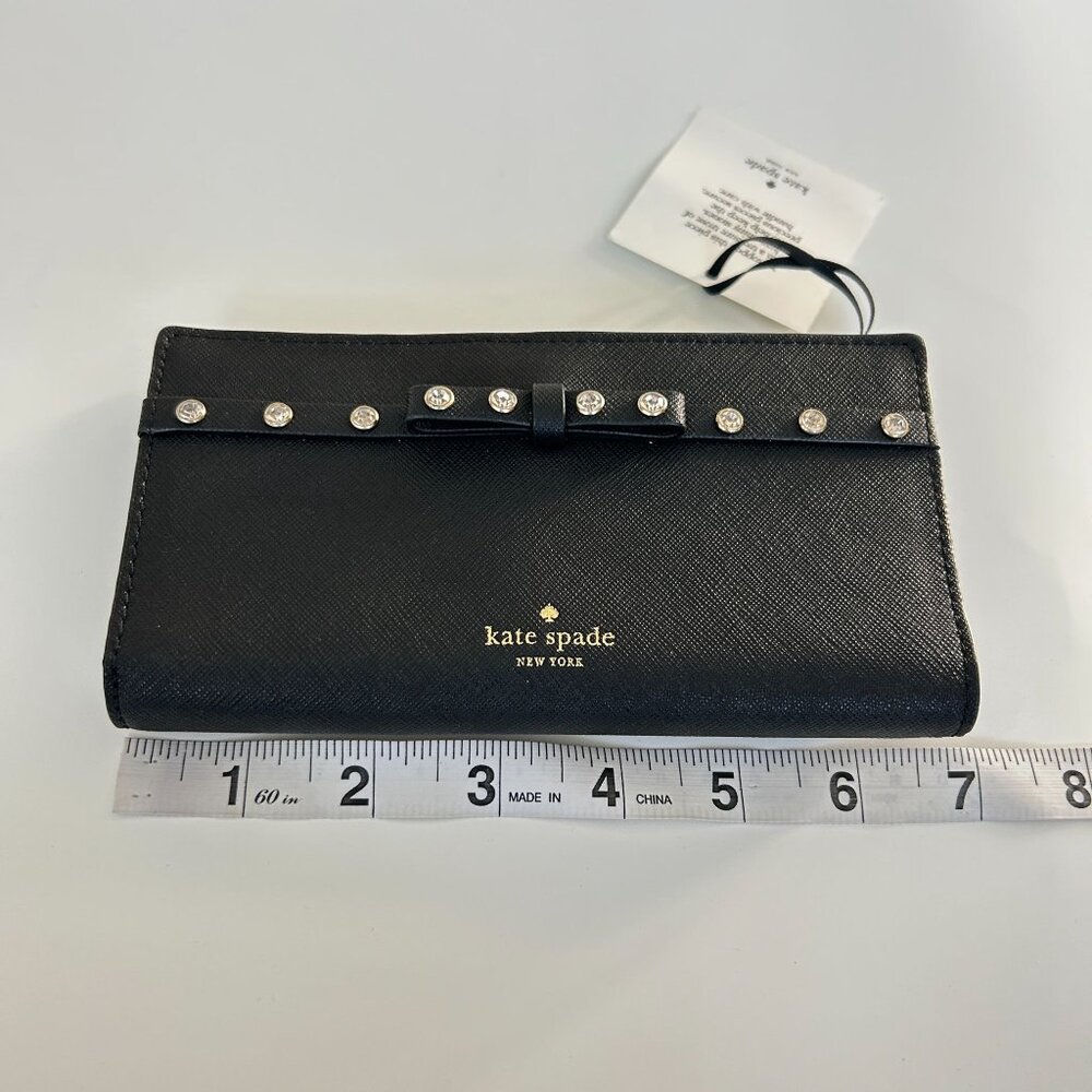 NWT Kate Spade Stacy Laurel Way Black Jeweled Wallet Bow Saffiano Leather - Picture 7 of 10